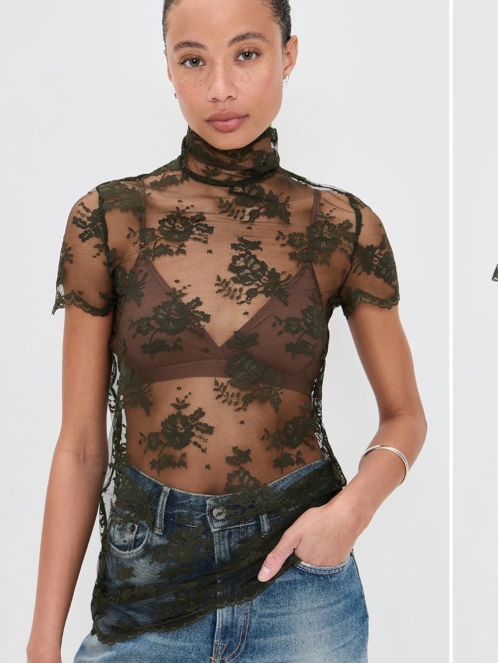 Marques’Almeida Dark Green Lace Tee Size 16. Retail $295